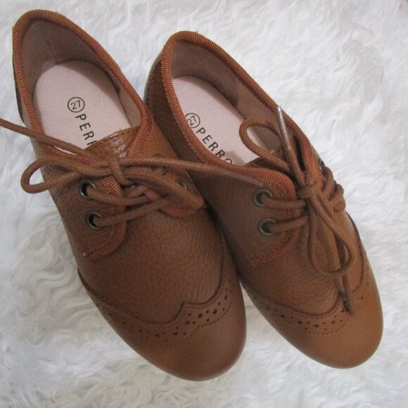 PERROQUET SHOES Boys Wingtip Oxford Leather laced shoes luggage New In Box Sz 27 - Picture 16 of 17
